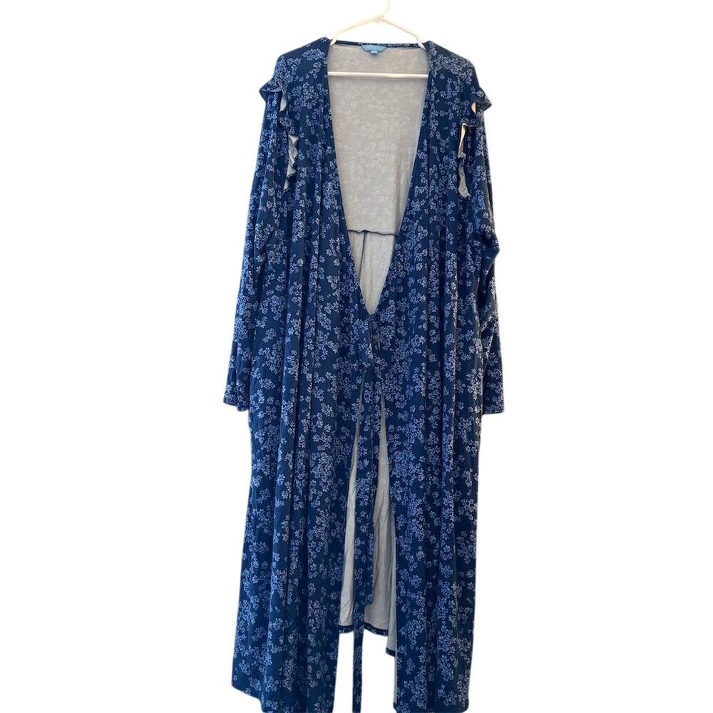 Draper James RSVP Blue Floral Ruffle Shoulder‎ Longline Duster Cardigan 3X Plus